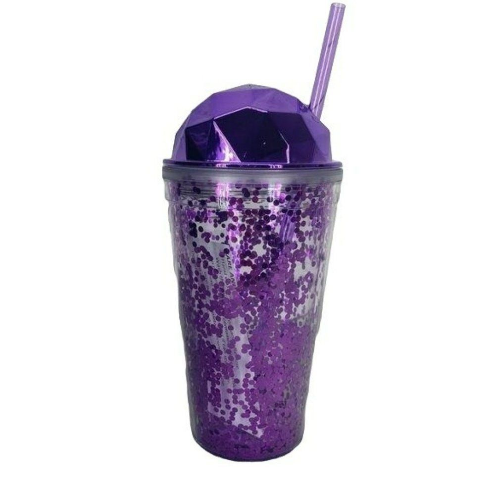 Love In The‎ Air Purple Glitter Cup With Straw Drinking Tumbler